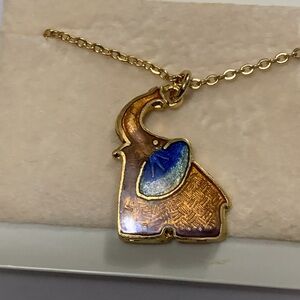 NEW Cloisonné Elephant necklace caramel blue gold